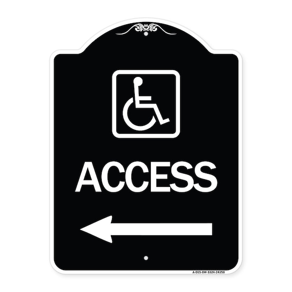 Access W/ Updated Isaand Left Arrow Heavy-Gauge Aluminum Architectural Sign, 24" H, BW-1824-24358